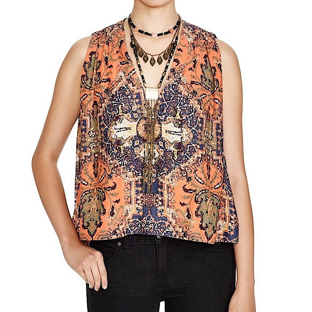 Free People Darcy Super V-Neck Boho Sleeveless Blouse